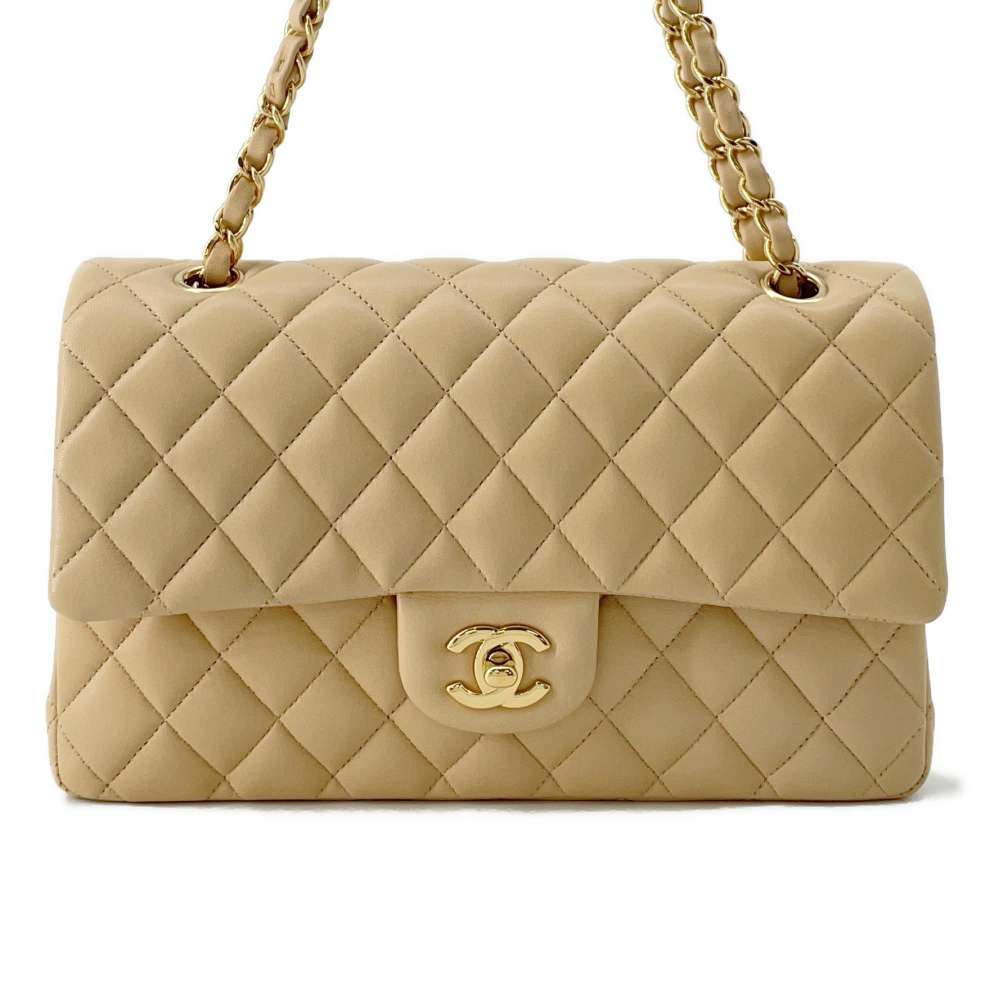Chanel Matelasse W flap ChainShoulder Beige A01112 Lambskin Size 25