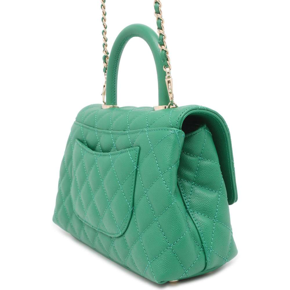 Chanel top handle chain shoulder Bag Green A92990 Caviar Leather Size XS