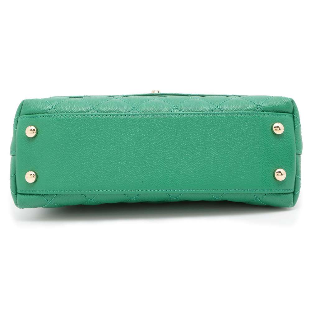 Chanel top handle chain shoulder Bag Green A92990 Caviar Leather Size XS