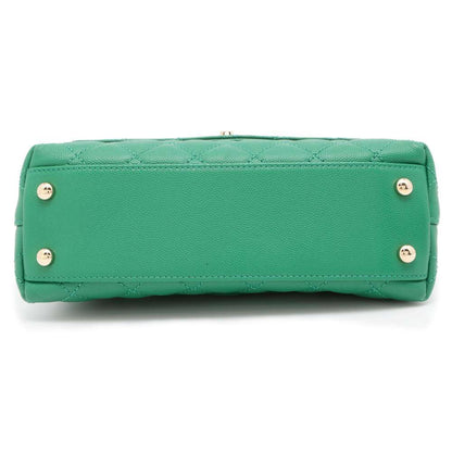 Chanel top handle chain shoulder Bag Green A92990 Caviar Leather Size XS