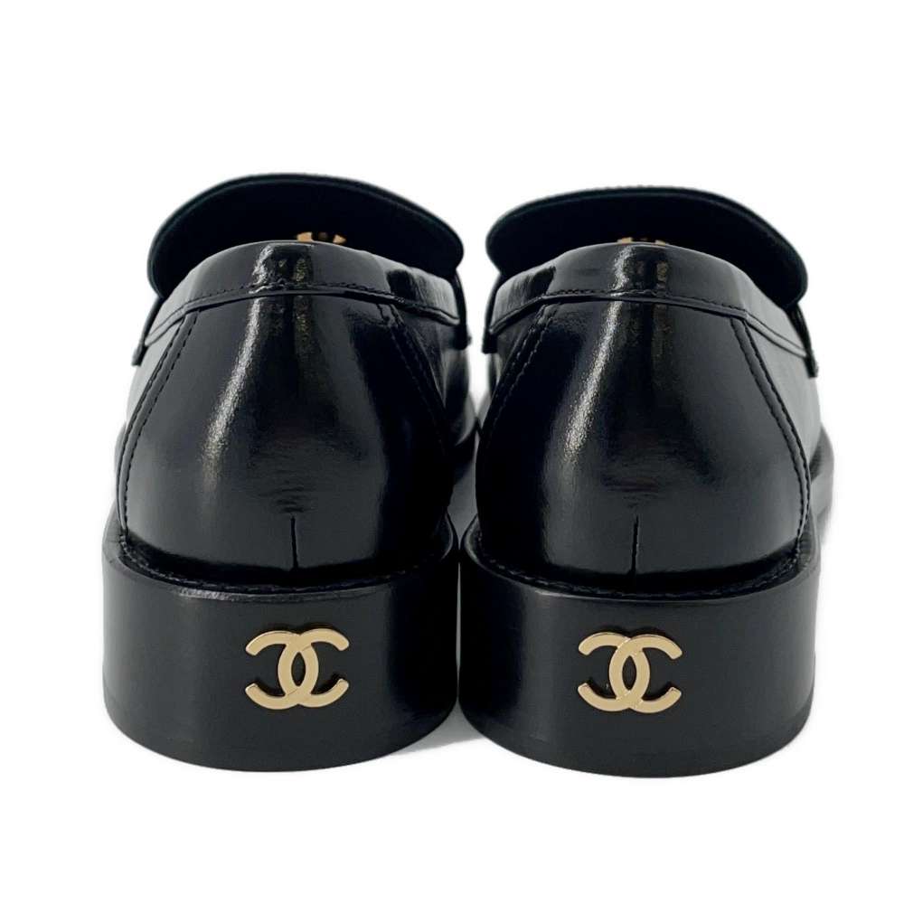 Chanel CC logo loafers Black G45988 Calf Leather Size 38C