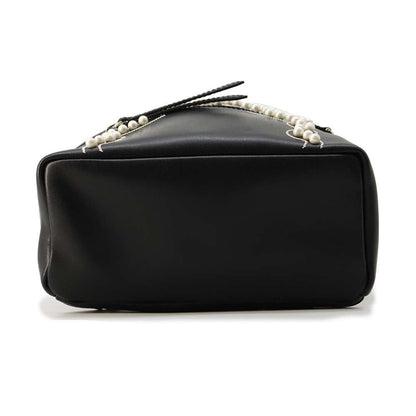 FENDI Ribbon Pearl Backpack Black 8BZ038 Leather Faux Pearl