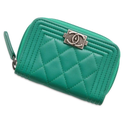Chanel Boy Chanel Zip AroundCoin purse Green A80602 Lambskin