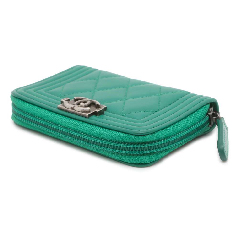 Chanel Boy Chanel Zip AroundCoin purse Green A80602 Lambskin