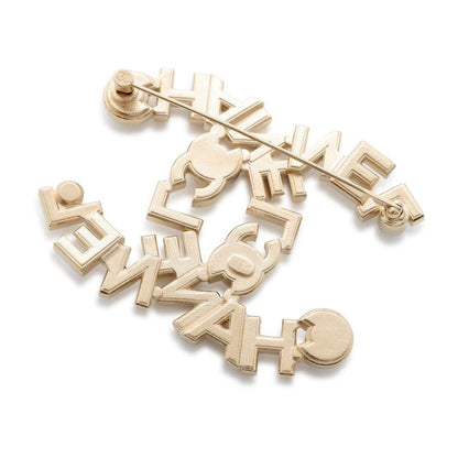 Chanel CC Logo LogoBrooch Rhinestone Faux Pearl Champagne Gold Metal