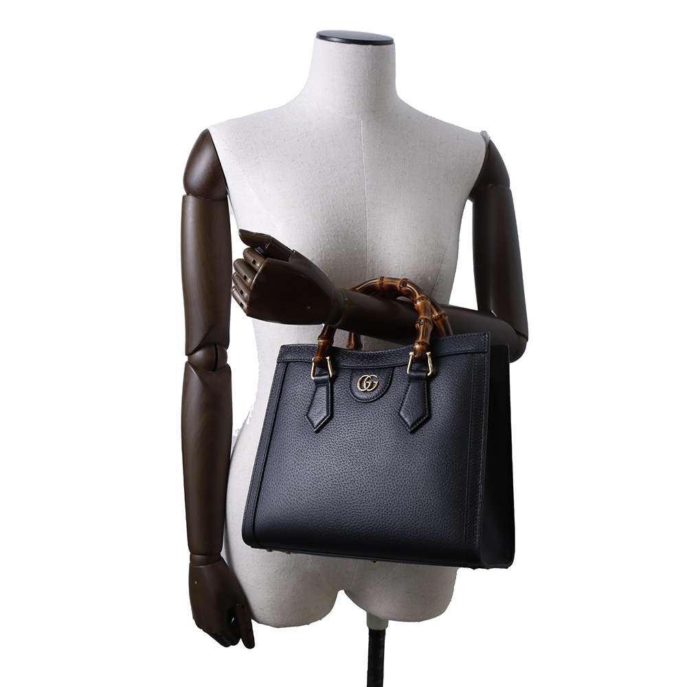 GUCCI Diana Bamboo 2way Shoulder Bag Black 702721 Leather Bamboo Size Small