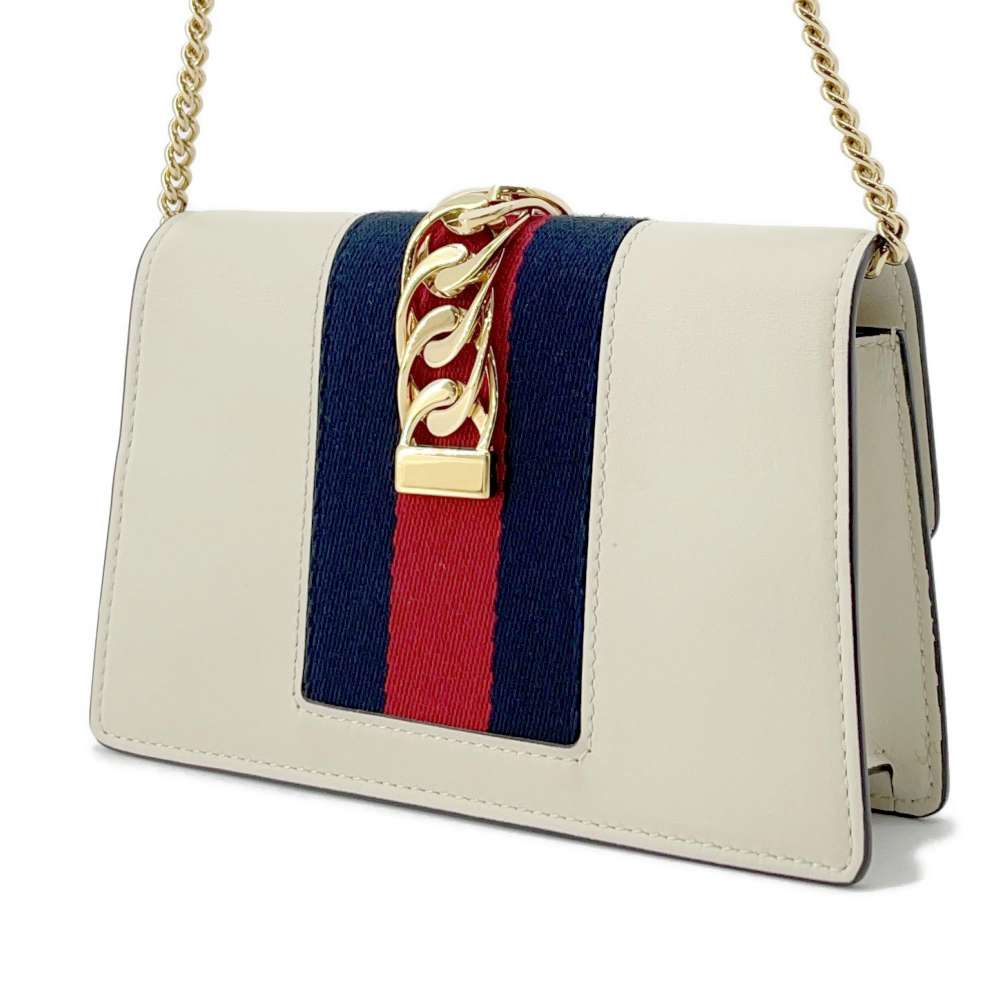 GUCCI Sylvie ChainShoulder White 494646 Leather Size Mini