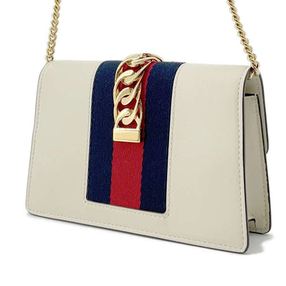 GUCCI Sylvie ChainShoulder White 494646 Leather Size Mini