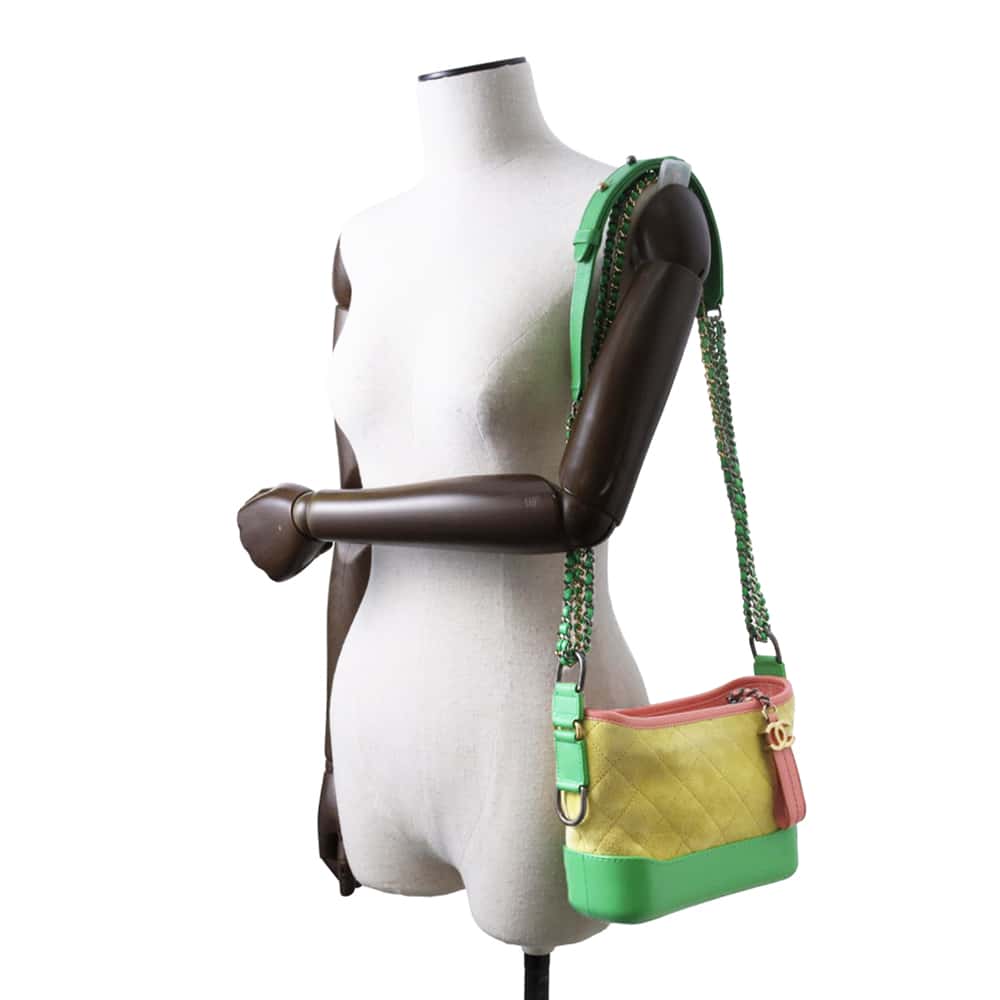 Chanel Gabriel ChainShoulder Bag Yellow/Green/Pink A91810 Suede leather