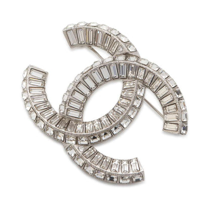 Chanel CC Logo RhinestoneBrooch Silver A63085 Metal