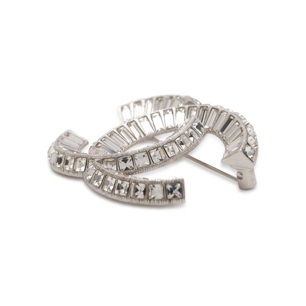 Chanel CC Logo RhinestoneBrooch Silver A63085 Metal