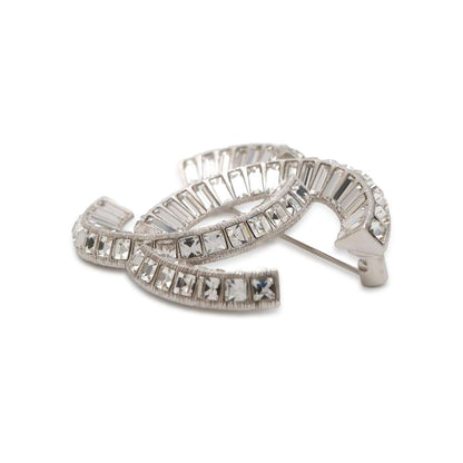 Chanel CC Logo RhinestoneBrooch Silver A63085 Metal