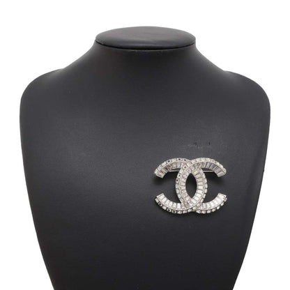 Chanel CC Logo RhinestoneBrooch Silver A63085 Metal