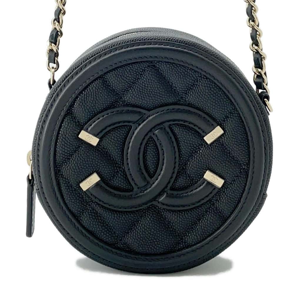 Chanel CCFiligree Round ChainShoulder Bag Black AP0365 Caviar Leather