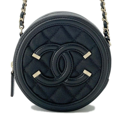 Chanel CCFiligree Round ChainShoulder Bag Black AP0365 Caviar Leather