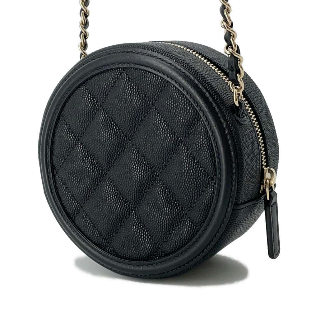 Chanel CCFiligree Round ChainShoulder Bag Black AP0365 Caviar Leather