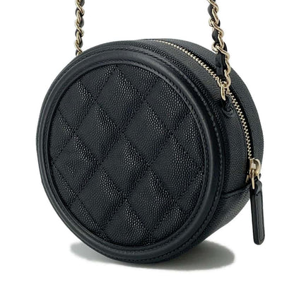 Chanel CCFiligree Round ChainShoulder Bag Black AP0365 Caviar Leather