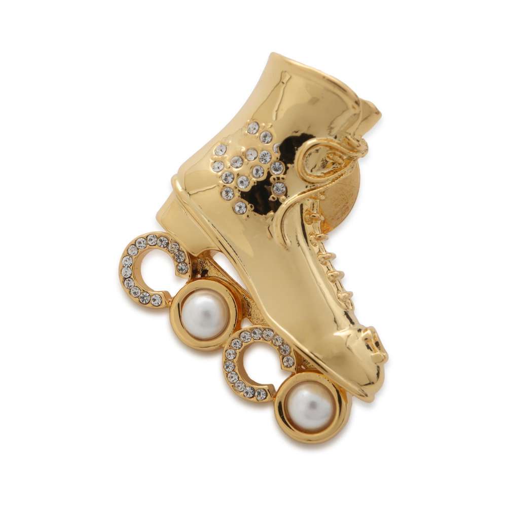 Chanel Skate Brooch Gold Metal Faux Pearl  Rhinestone