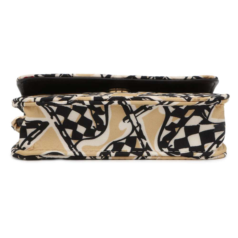 Chanel Matelasse Checkered Flag Mini Shoulder Bag Beige/Black/White Canvas Leather