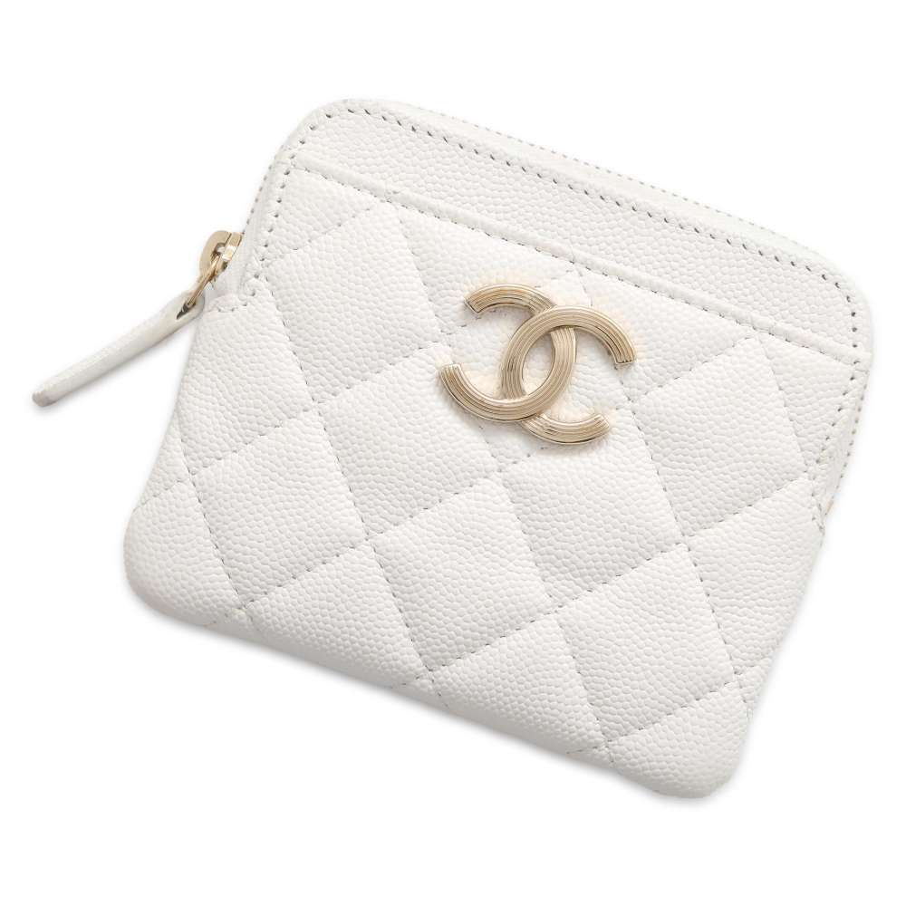 Chanel Matelasse Coin Card Case White AP3138 Caviar Leather