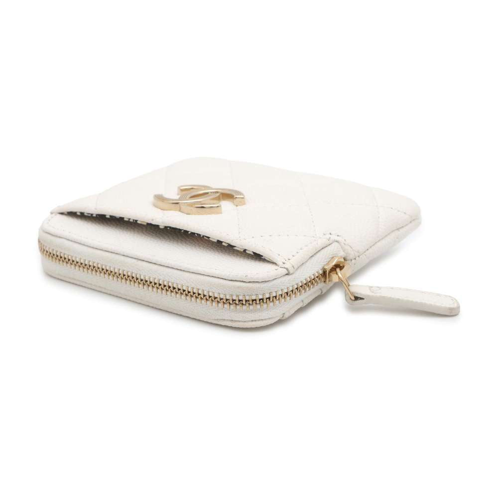 Chanel Matelasse Coin Card Case White AP3138 Caviar Leather