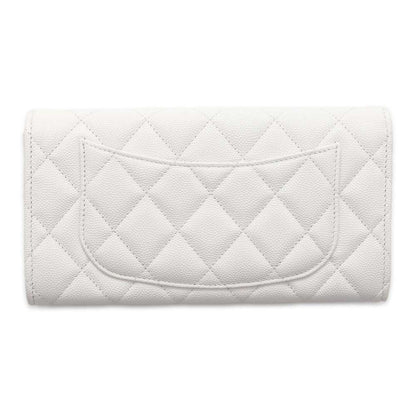 CHANEL Matelasse Classic Long Flap Wallet White AP0241 Caviar Leather