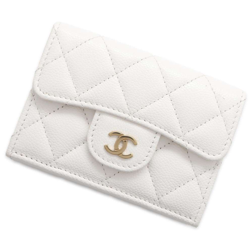 CHANEL Matelasse Classic Small Flap Wallet White AP0230 Caviar Leather