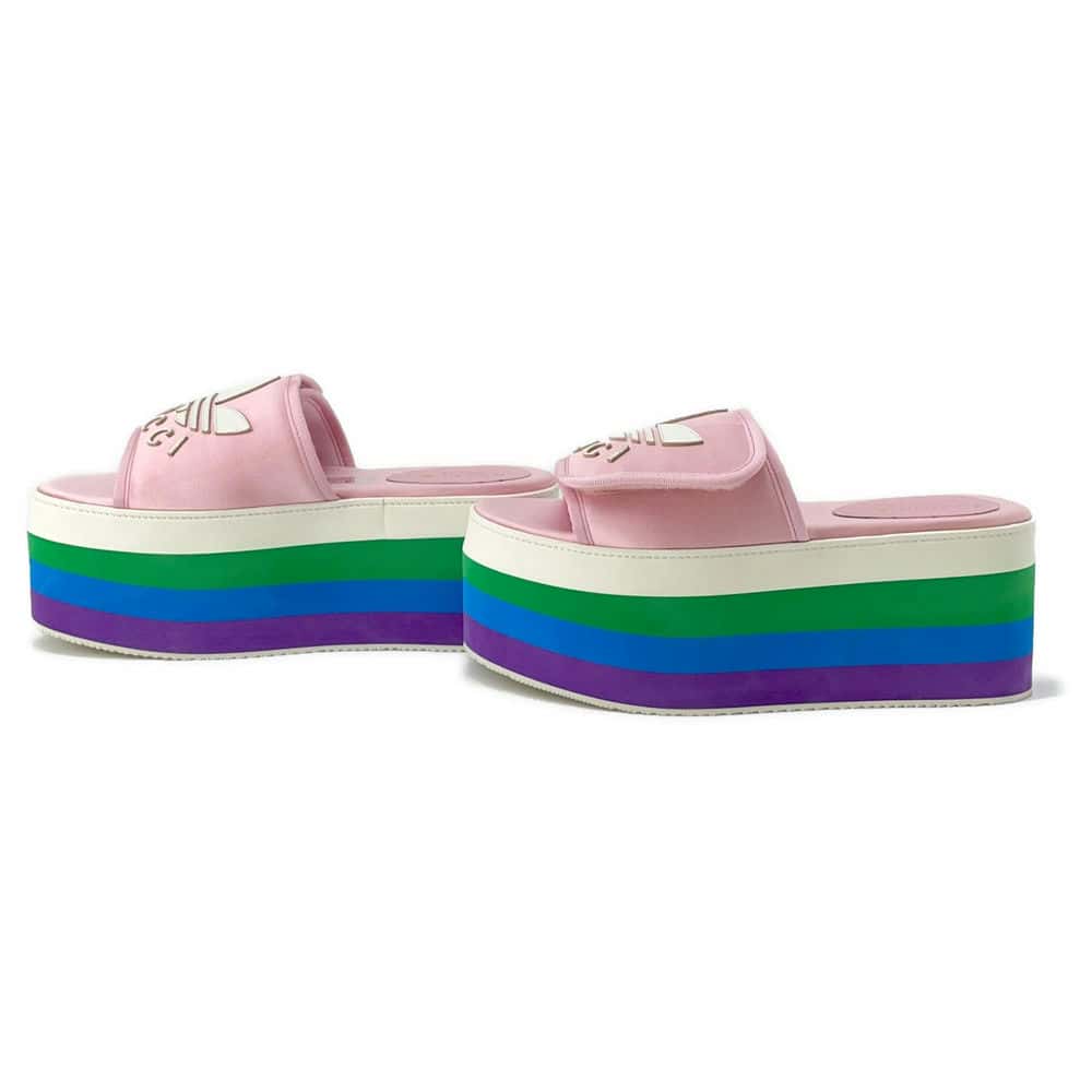 GUCCI Adidas Collaboration Platform Sandals Pink 702294 Silk Size 37.5