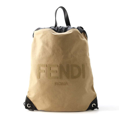 FENDI Backpack Beige/Black 7VZ057 Canvas Leather