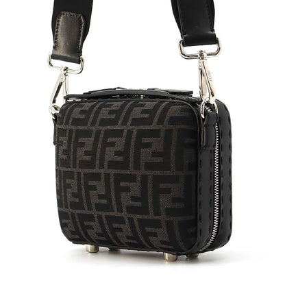 FENDI Zucca Handbag Black 7VA552 Canvas Leather