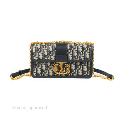 Dior 30 Montaigne East-West Bag With Chain Blue Dior Oblique Jacquard
