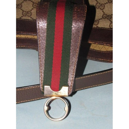 Gucci Vintage Pursesdesigner Purses Brown Leather And Large G Logo Print Coated Canvas With Redgreen