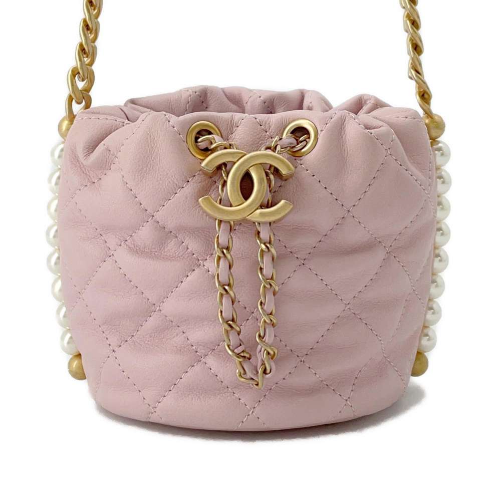 Chanel Pearl ChainShoulder Bag Pink AS2529 Leather