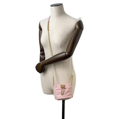 Chanel Pearl ChainShoulder Bag Pink AS2529 Leather
