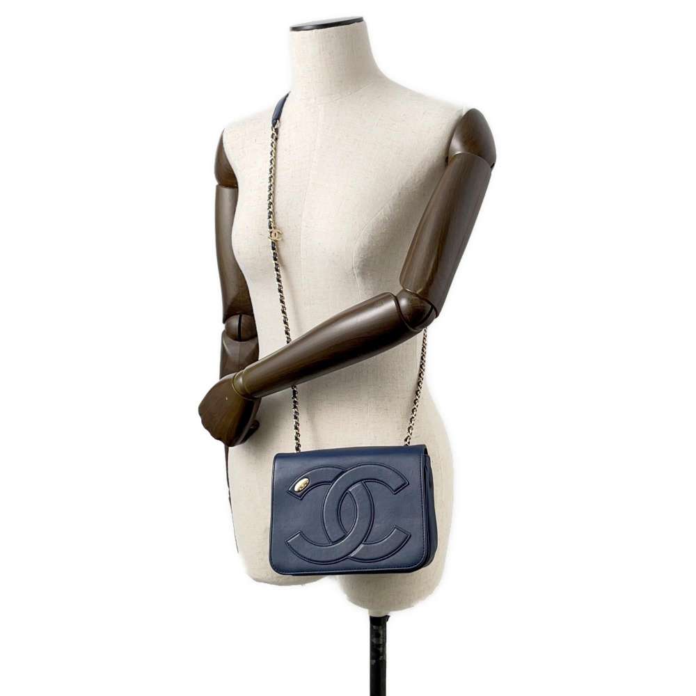 Chanel CC Logo ChainShoulder Bag Navy AS0321 Leather