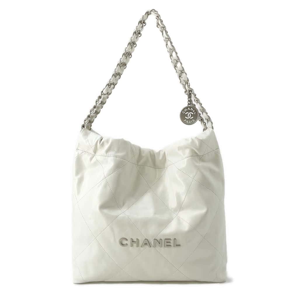 Chanel Chanel22 HandBag White AS3260 Shiny Calf Leather Size Small
