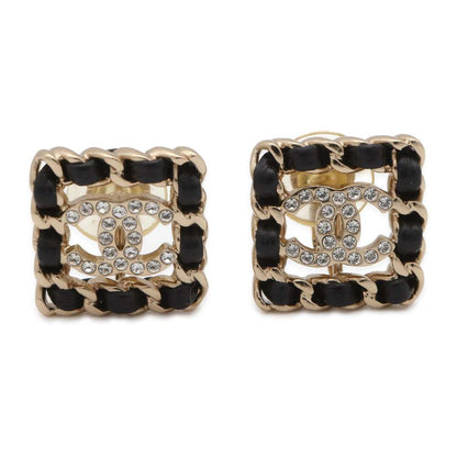 Chanel CC Logo Earring Gold/Black Gold Plated Rhinestone