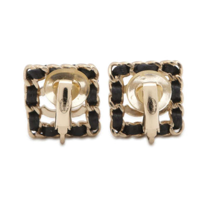 Chanel CC Logo Earring Gold/Black Gold Plated Rhinestone