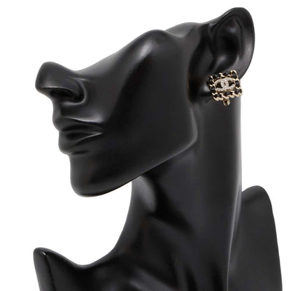 Chanel CC Logo Earring Gold/Black Gold Plated Rhinestone