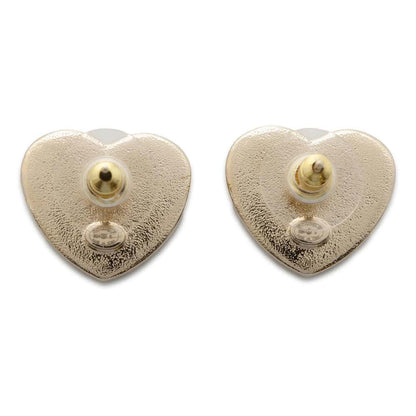 Chanel CC Logo Heart Earrings Pink Metal Rhinestone