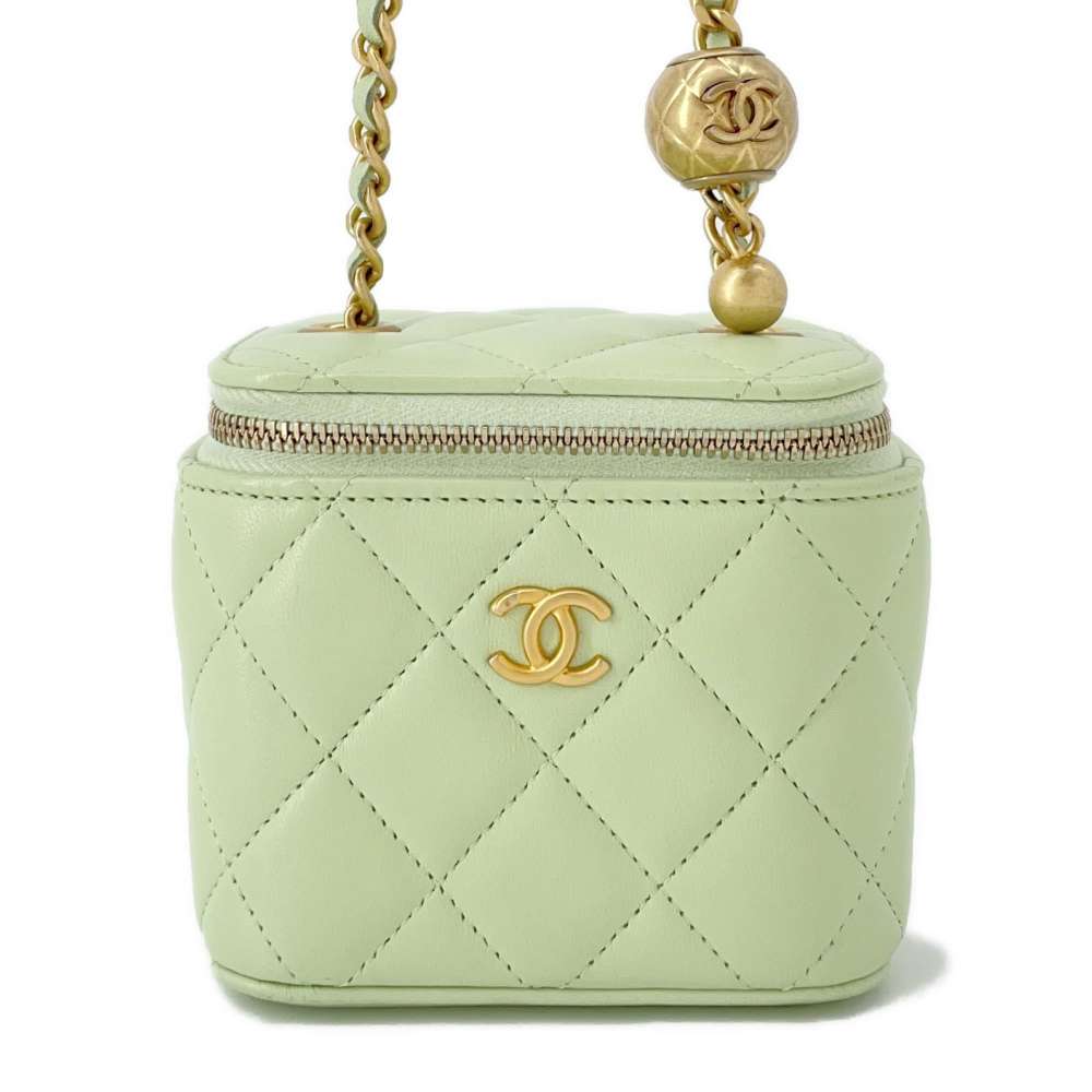 Chanel Matelasse Cocoball ChainShoulder Small Vanity Bag Light Green AP1447 Lambskin Size Small