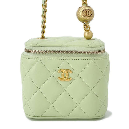 Chanel Matelasse Cocoball ChainShoulder Small Vanity Bag Light Green AP1447 Lambskin Size Small