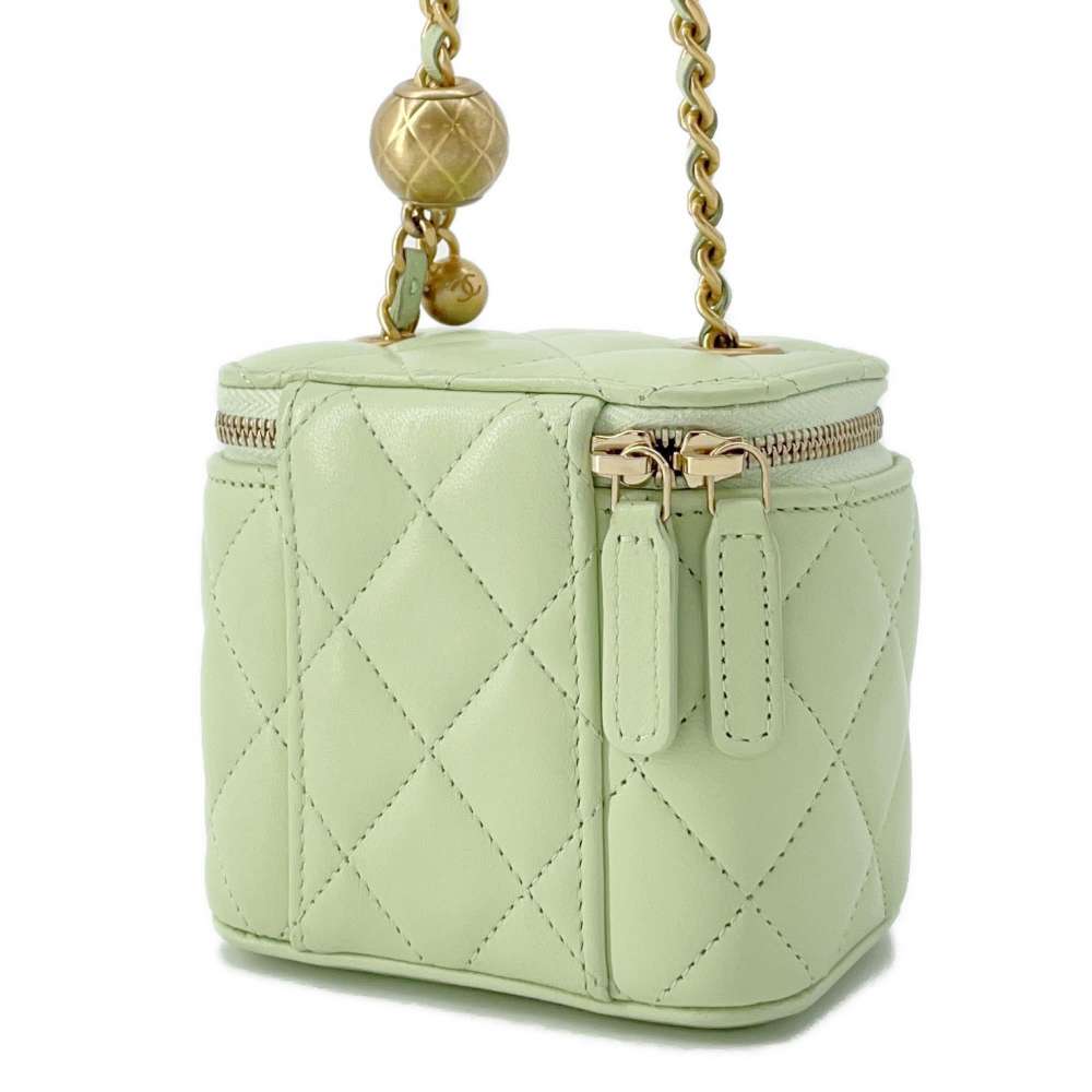 Chanel Matelasse Cocoball ChainShoulder Small Vanity Bag Light Green AP1447 Lambskin Size Small