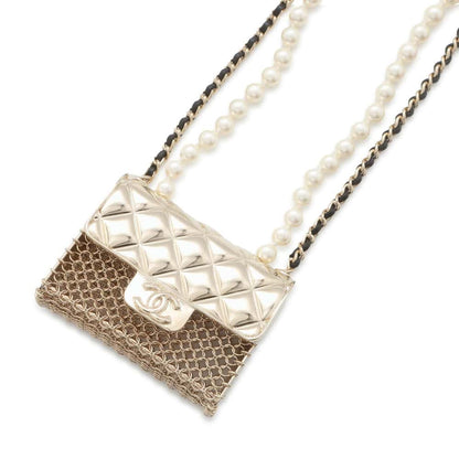 Chanel Matelasse Bag Motif Long Pearl/Chain Necklace Gold AB6135 Metal Leather Faux Pearl