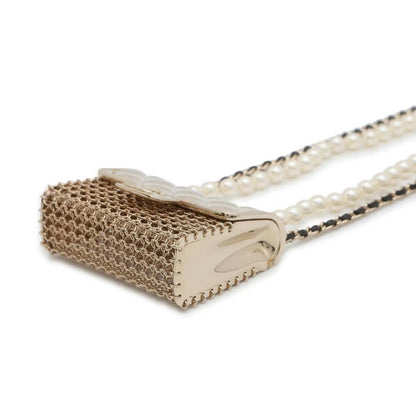 Chanel Matelasse Bag Motif Long Pearl/Chain Necklace Gold AB6135 Metal Leather Faux Pearl