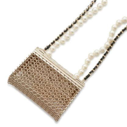 Chanel Matelasse Bag Motif Long Pearl/Chain Necklace Gold AB6135 Metal Leather Faux Pearl