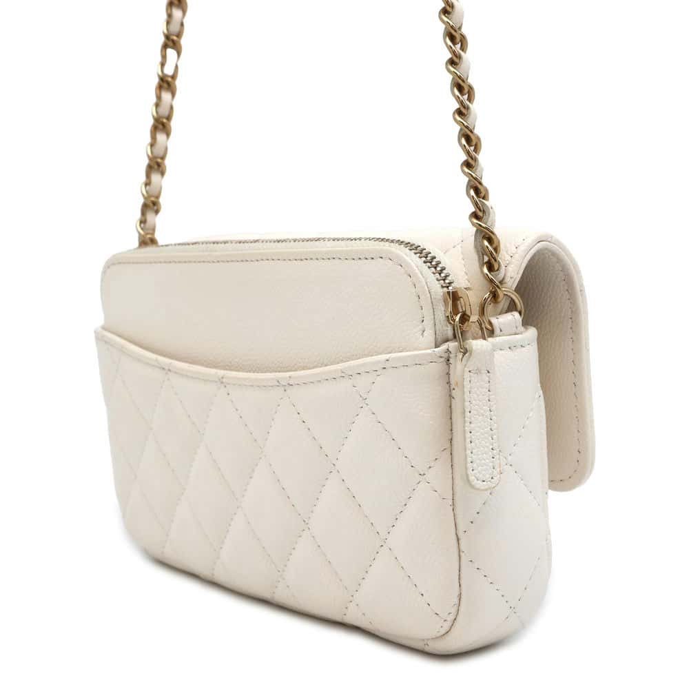 Chanel Matelasse Flap Phone Case White AP2096 Caviar Leather