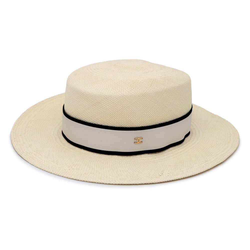Chanel straw hat Size M Beige/White Straw