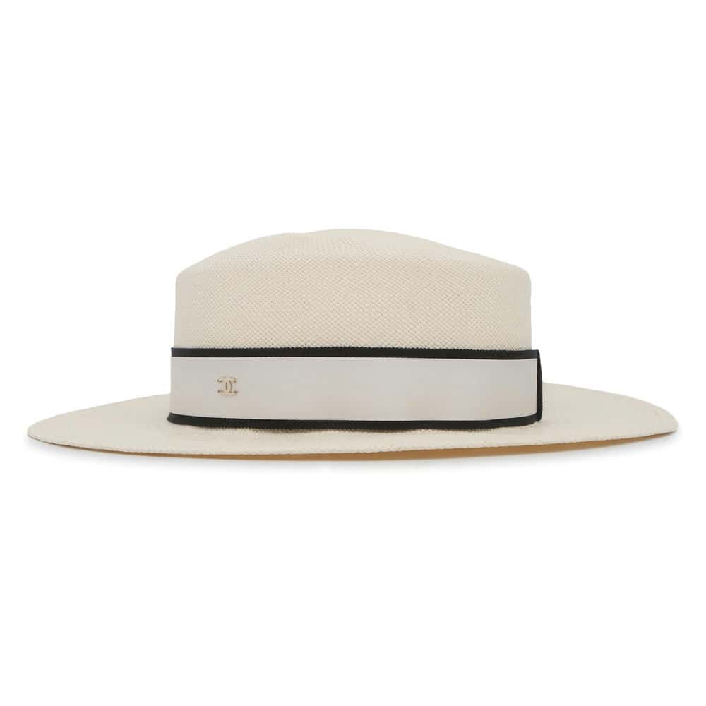 Chanel straw hat Size M Beige/White Straw