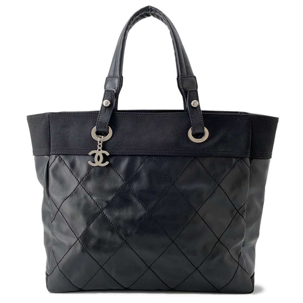Chanel Paris-Biarritz Tote Bag Black A34209 Leather Canvas Size MM